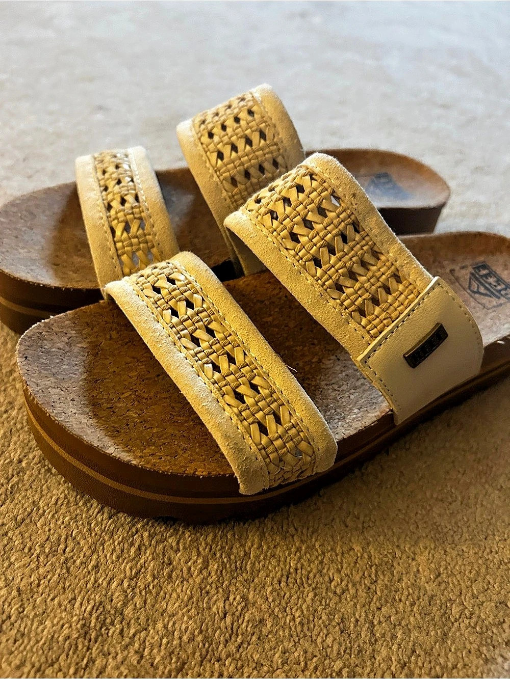 REEF Cushion Vista Hi Braided Slide Sandals Brown & Cream